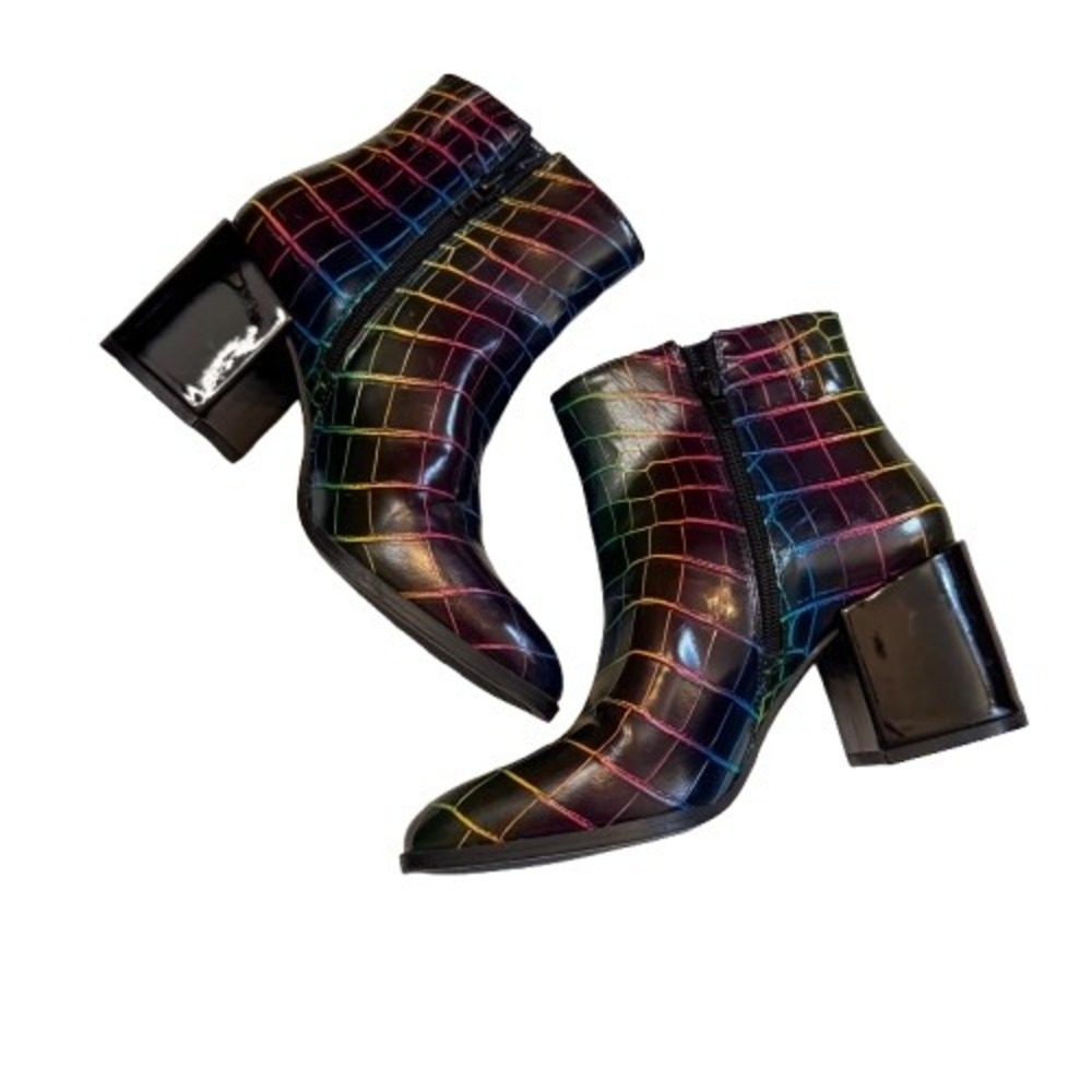Mix No. 6 Womens Rainbow Croc Embossed Block Heel Ankle Boots Black Size‎ 6.5
